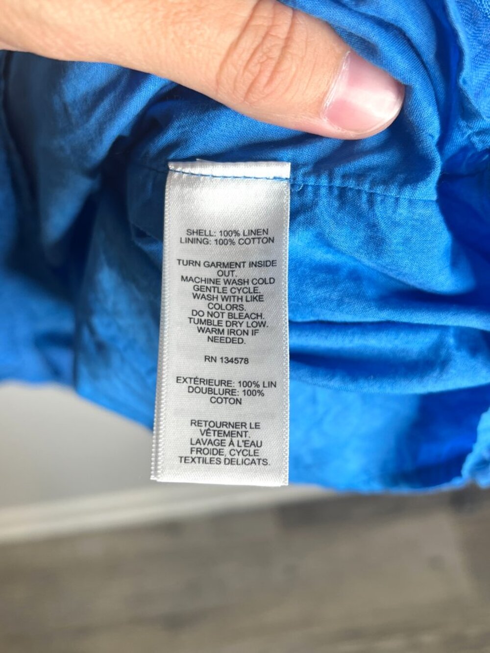 Vineyard Vines 100% Linen Blue Ombre Shift Dress Ruffle Sleeve Beach Coastal L - Picture 3 of 4